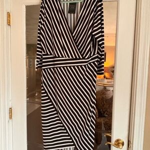 Lane Bryant Black and White Striped Faux Wrap Midi Dress 14/16
